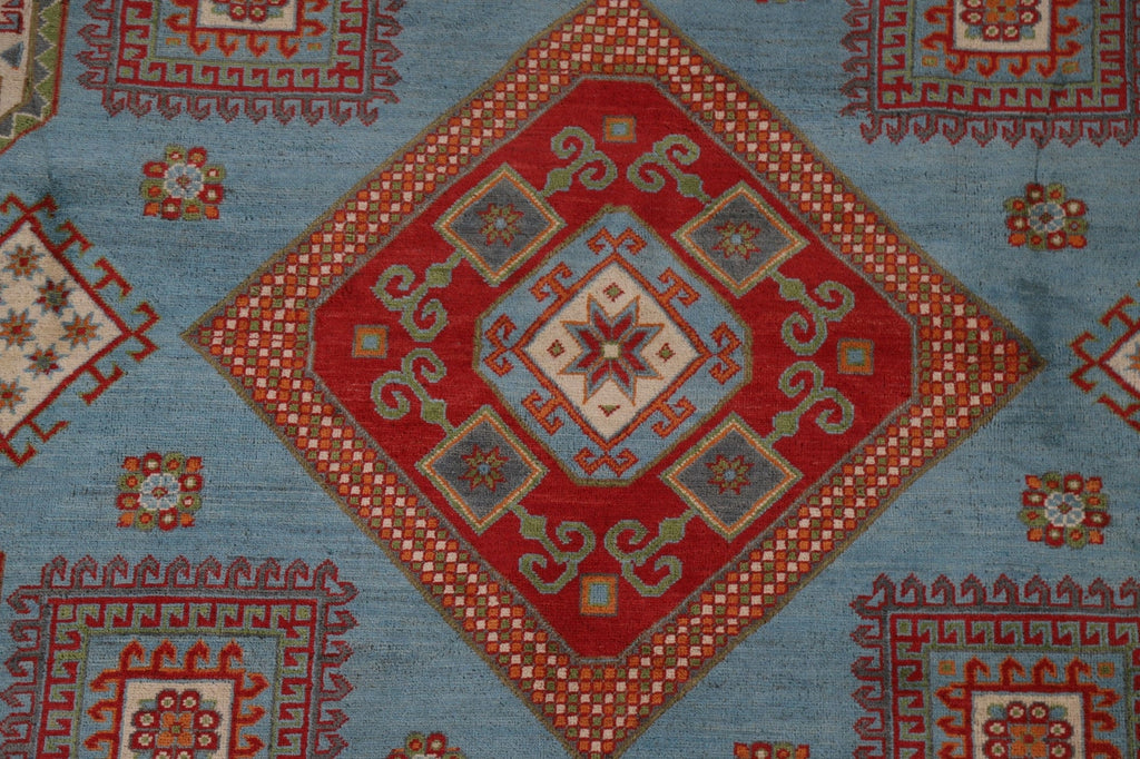 Light Blue Geometric Kazak Round Area Rug 8x8