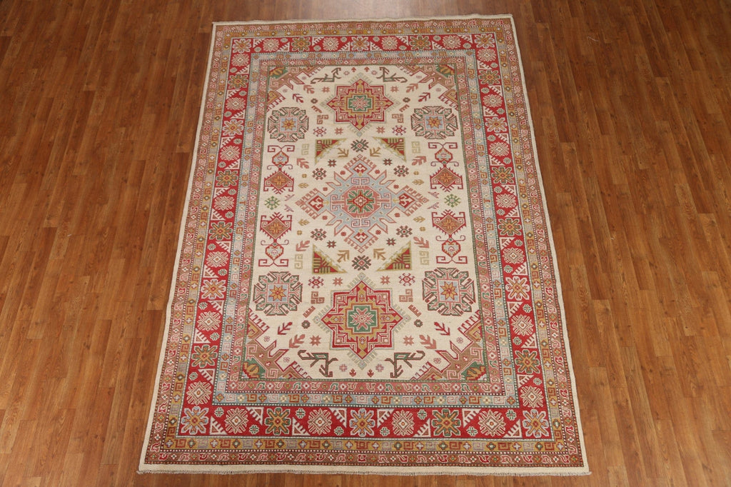 Ivory Kazak Geometric Area Rug 7x10