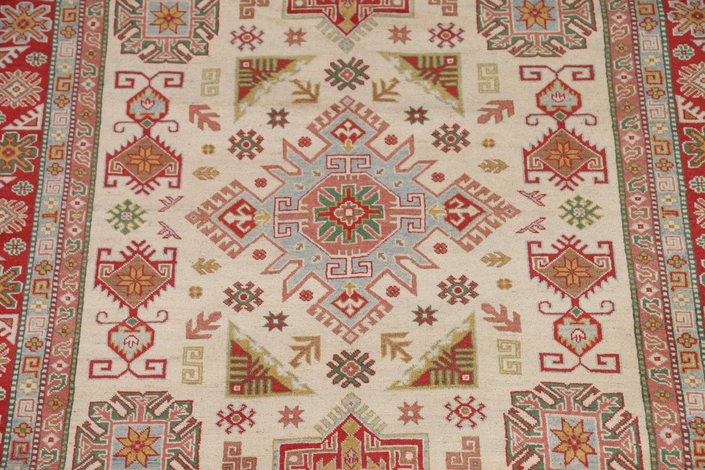 Ivory Kazak Geometric Area Rug 7x10