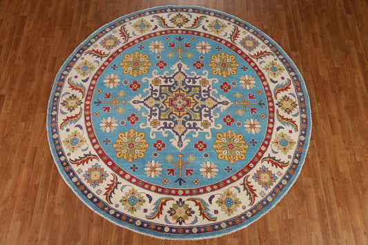 Light Blue Kazak Round Area Rug 8x8