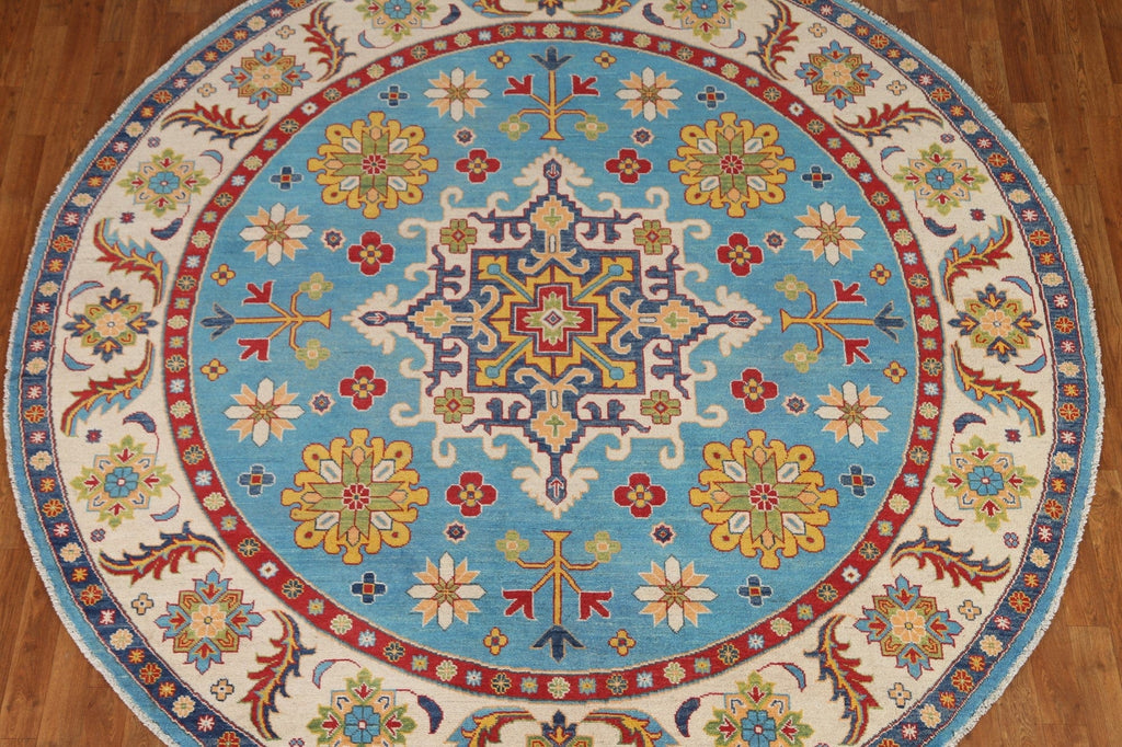 Light Blue Kazak Round Area Rug 8x8