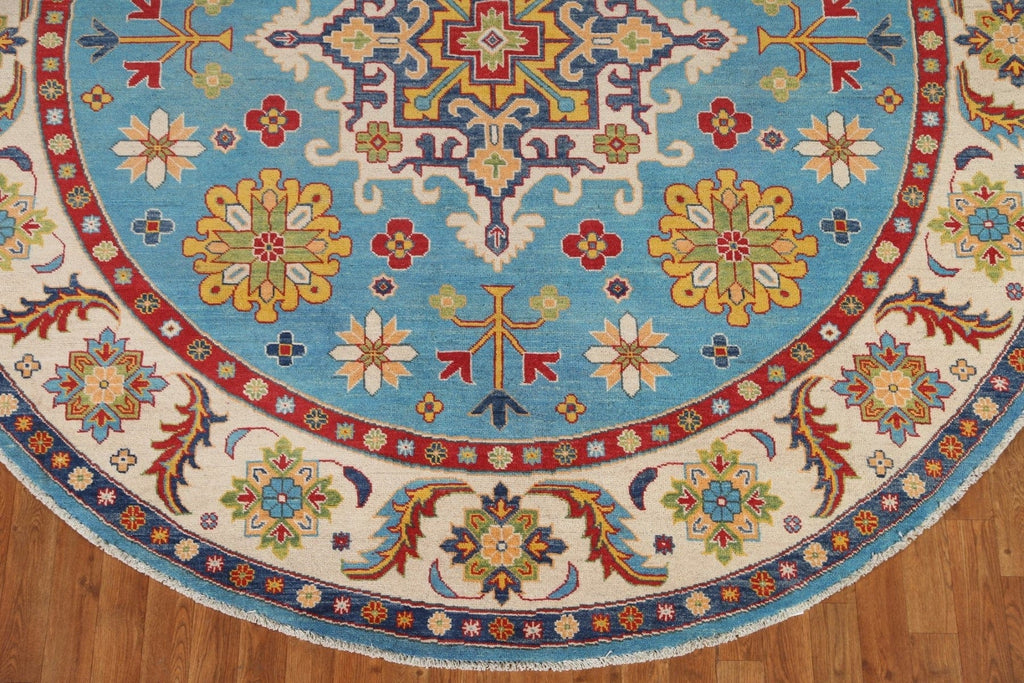 Light Blue Kazak Round Area Rug 8x8