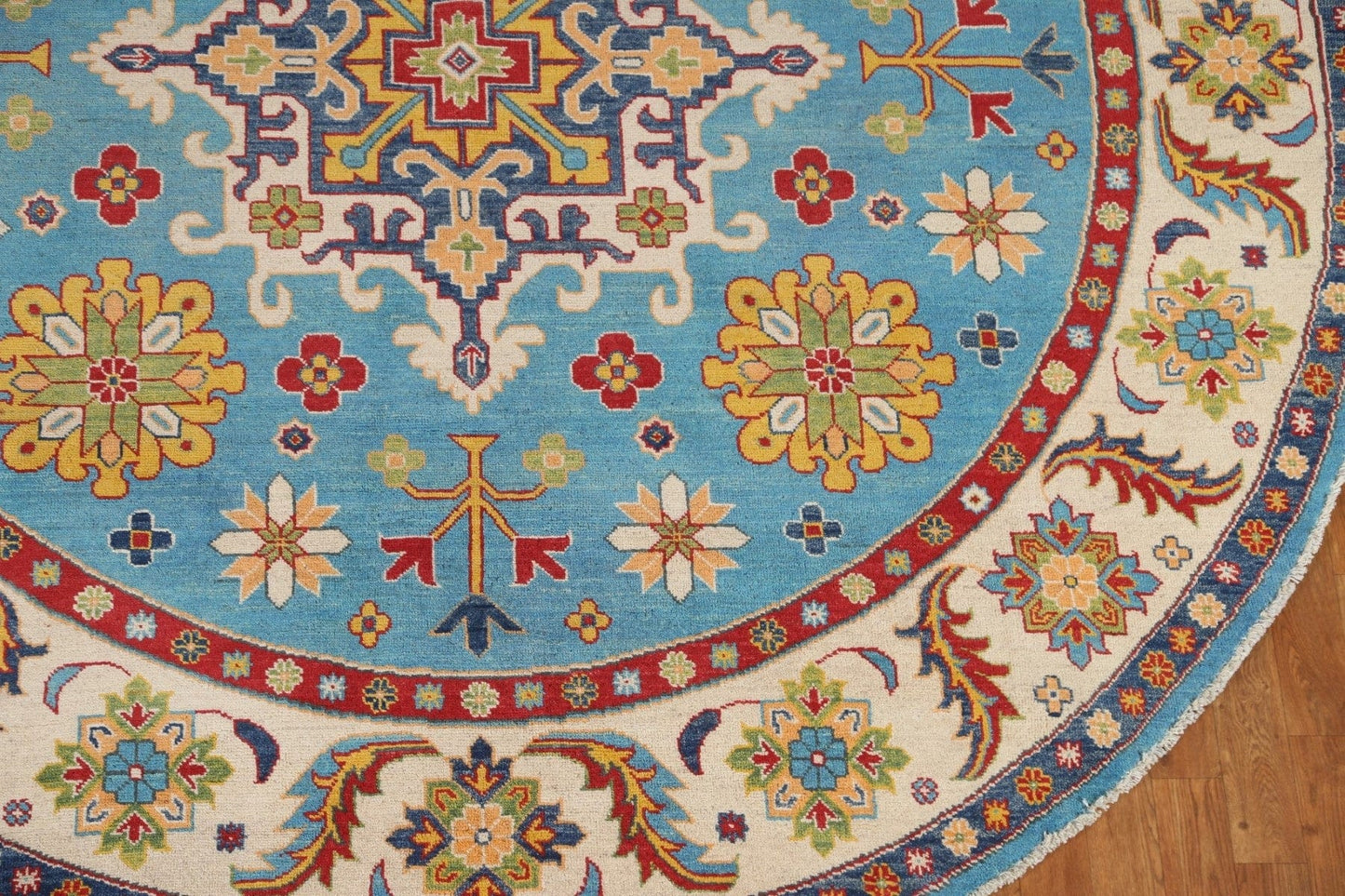 Light Blue Kazak Round Area Rug 8x8