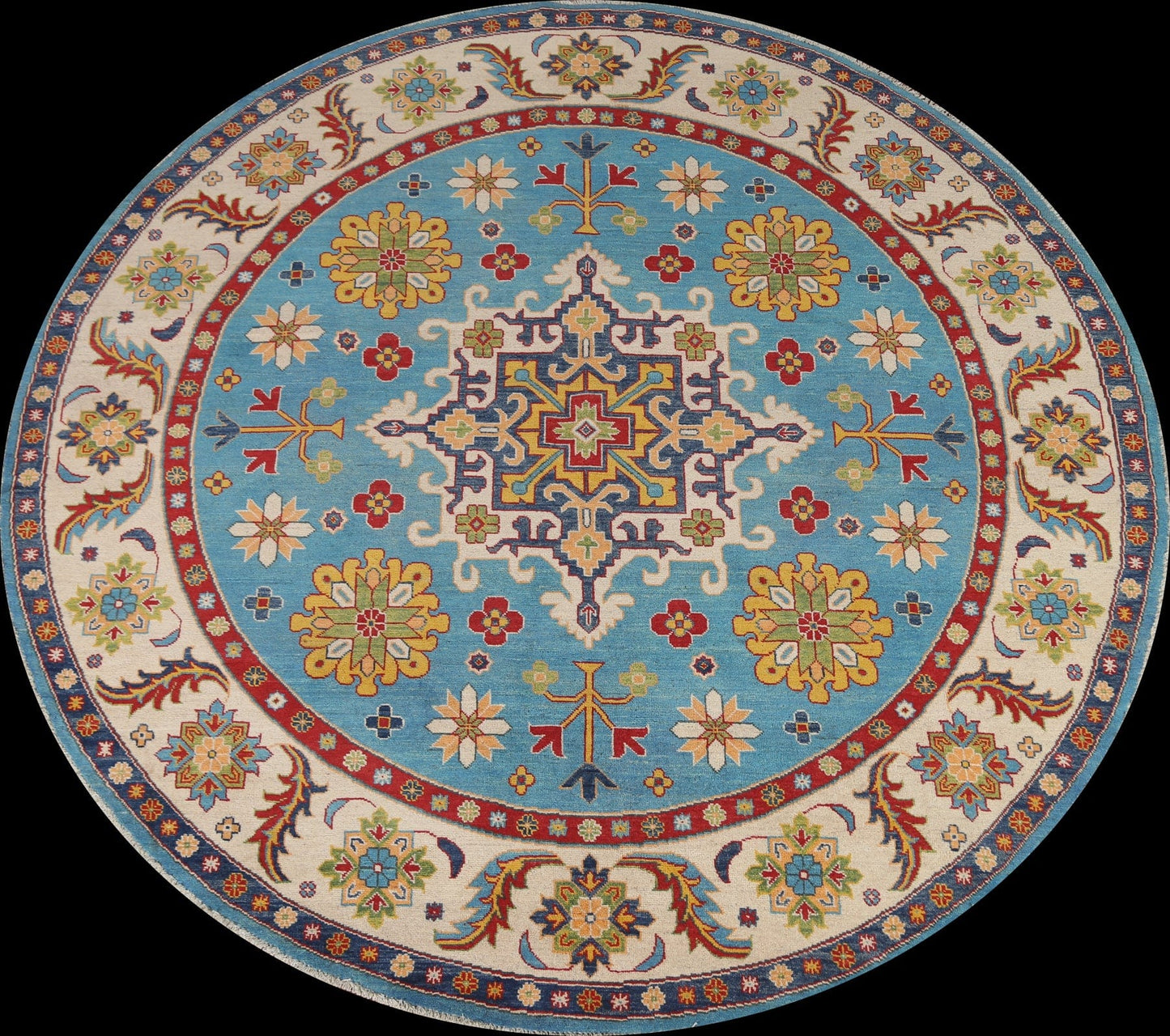 Light Blue Kazak Round Area Rug 8x8