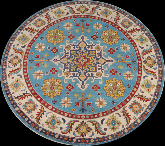 Light Blue Kazak Round Area Rug 8x8