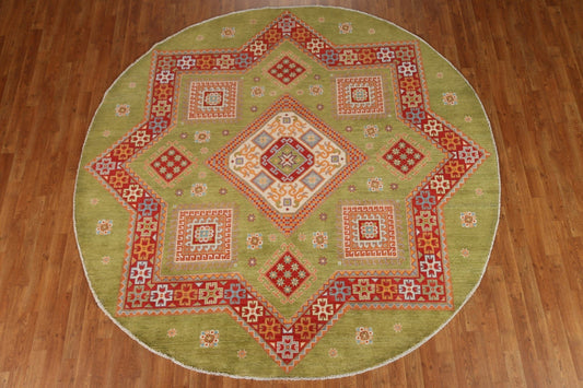 Green Wool Kazak Round Area Rug 8x8