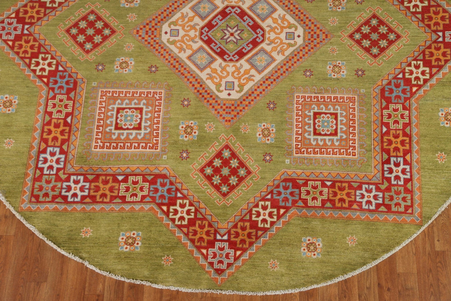 Green Wool Kazak Round Area Rug 8x8