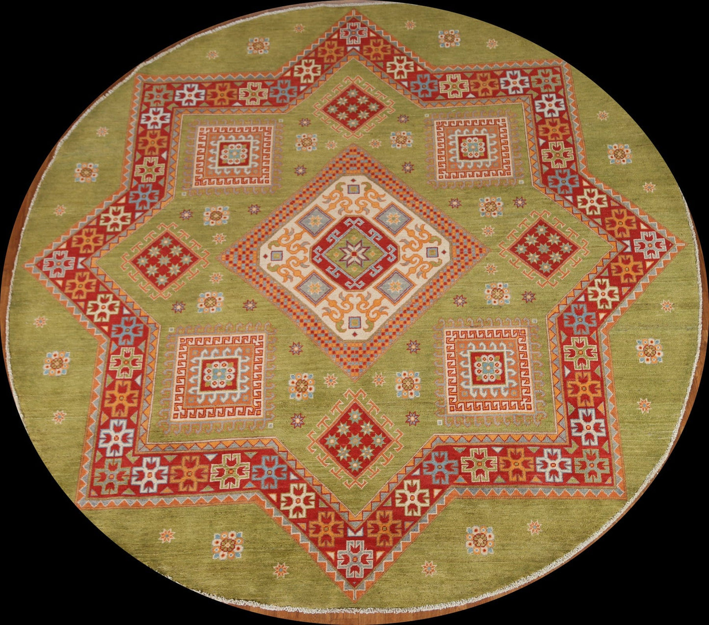 Green Wool Kazak Round Area Rug 8x8