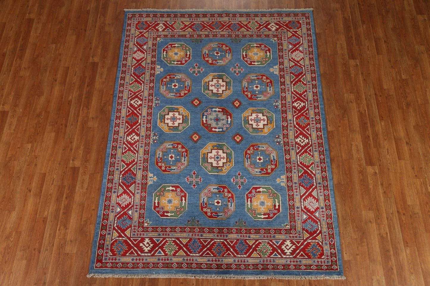 Geometric  Blue Kazak Oriental Area Rug 6x8