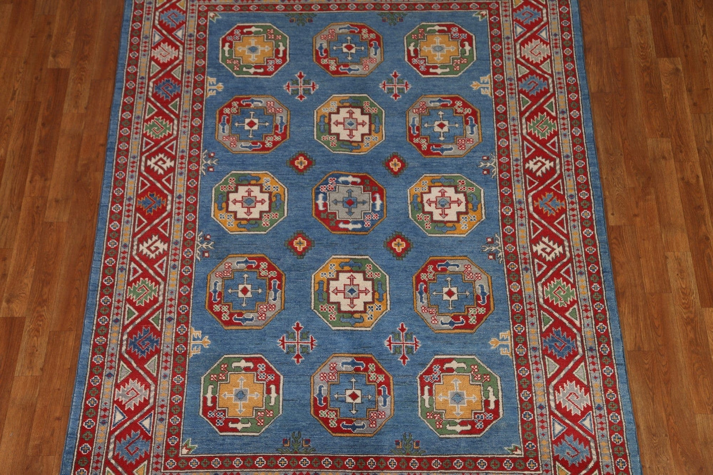 Geometric  Blue Kazak Oriental Area Rug 6x8