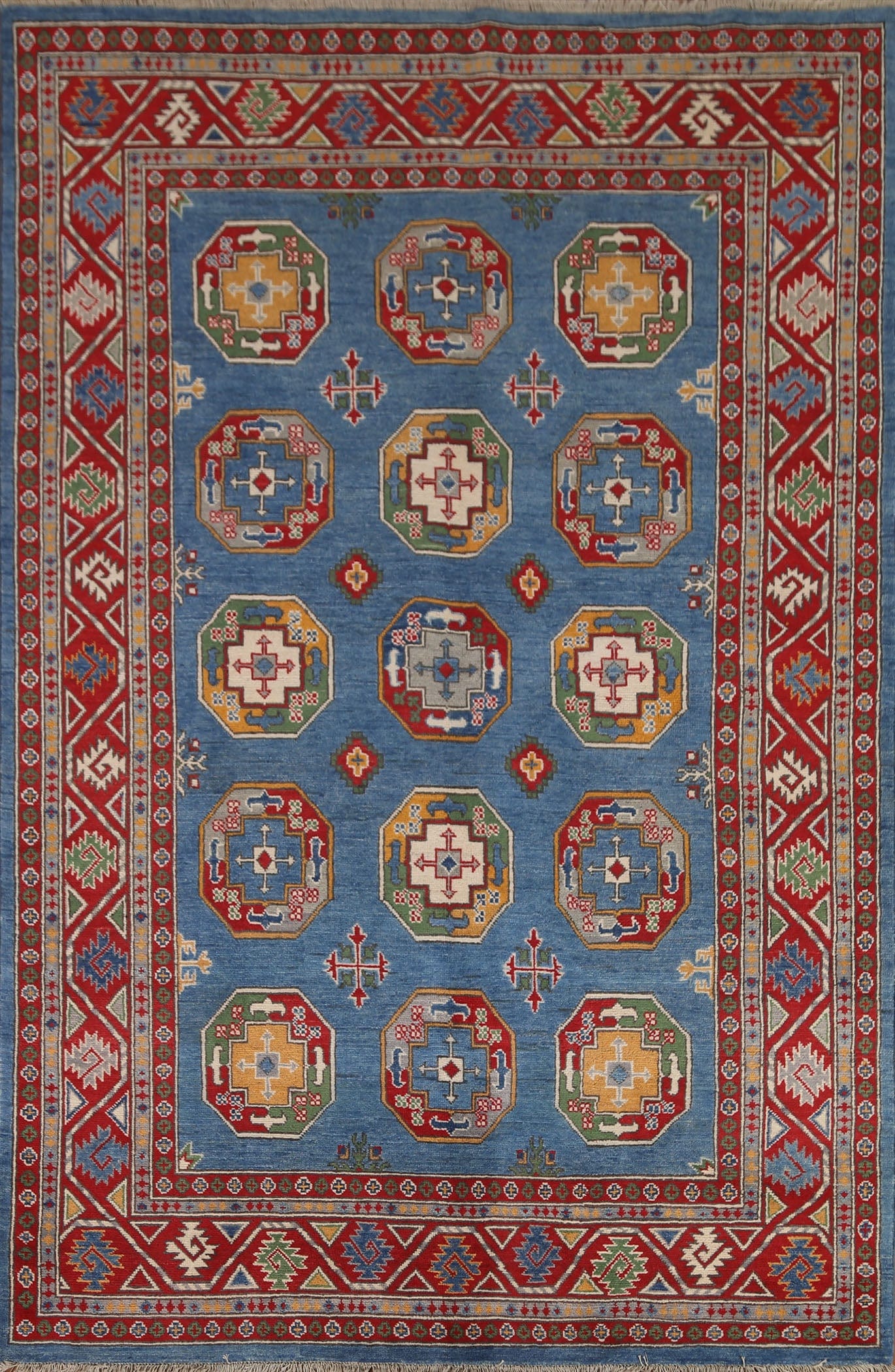 Geometric  Blue Kazak Oriental Area Rug 6x8