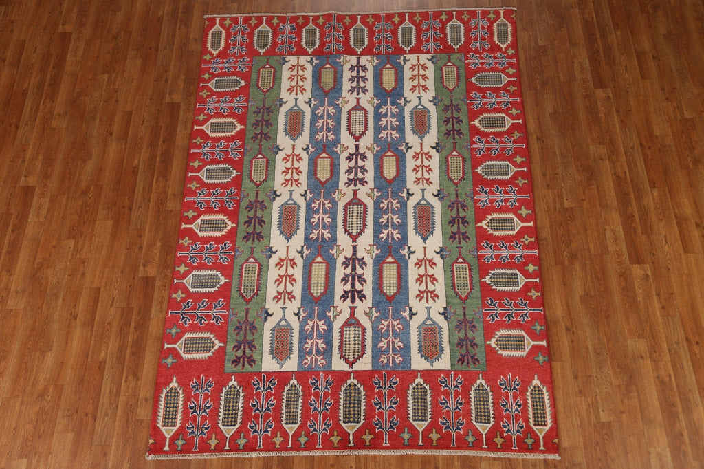 All-Over Geometric Kazak Oriental Area Rug 6x8