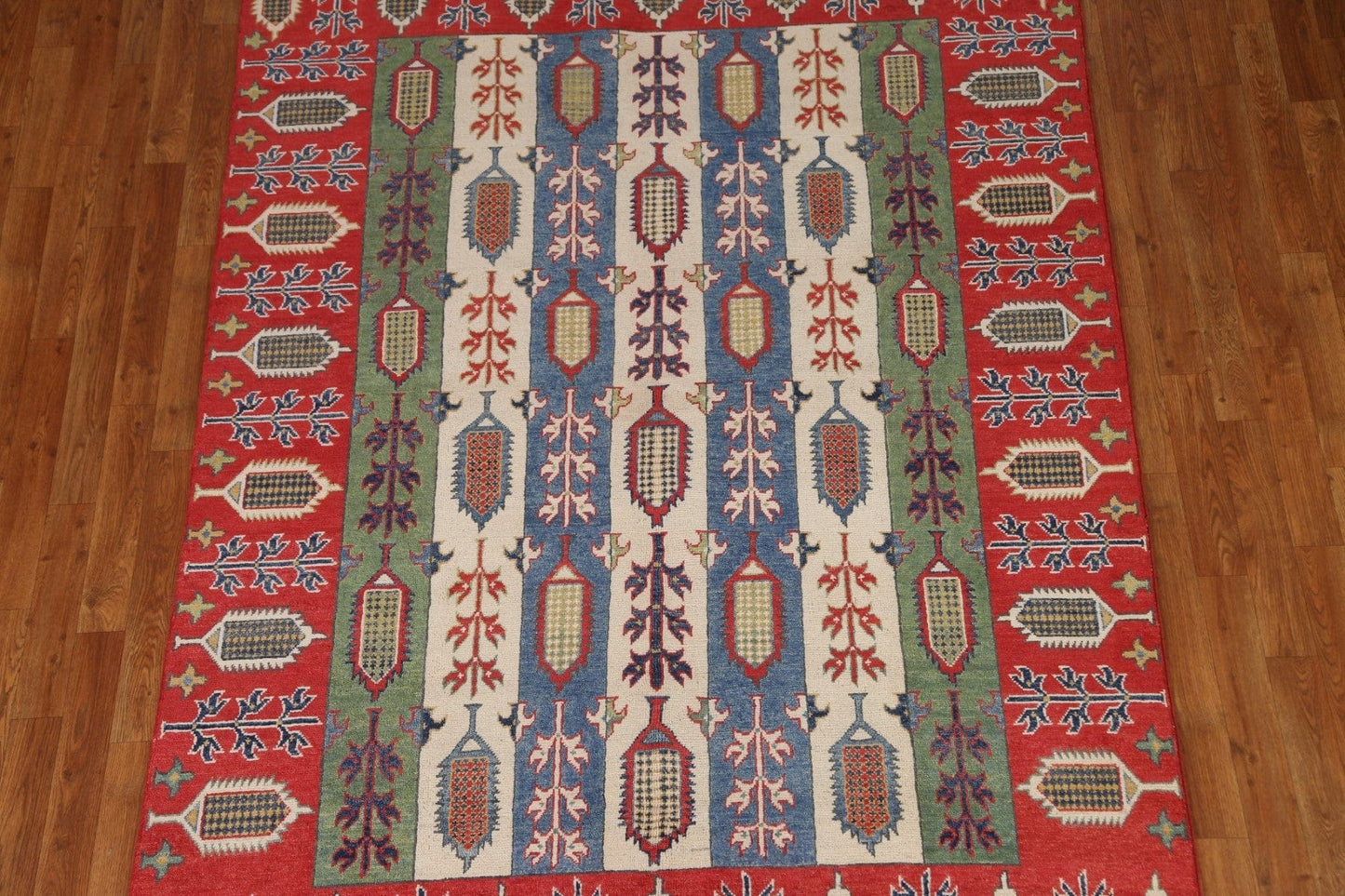 All-Over Geometric Kazak Oriental Area Rug 6x8