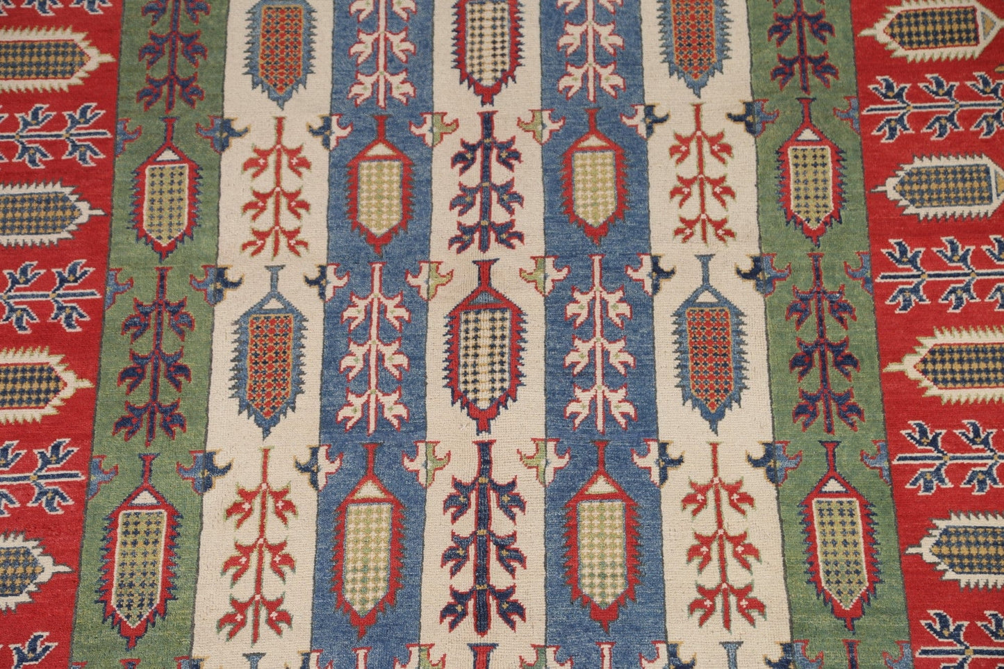 All-Over Geometric Kazak Oriental Area Rug 6x8