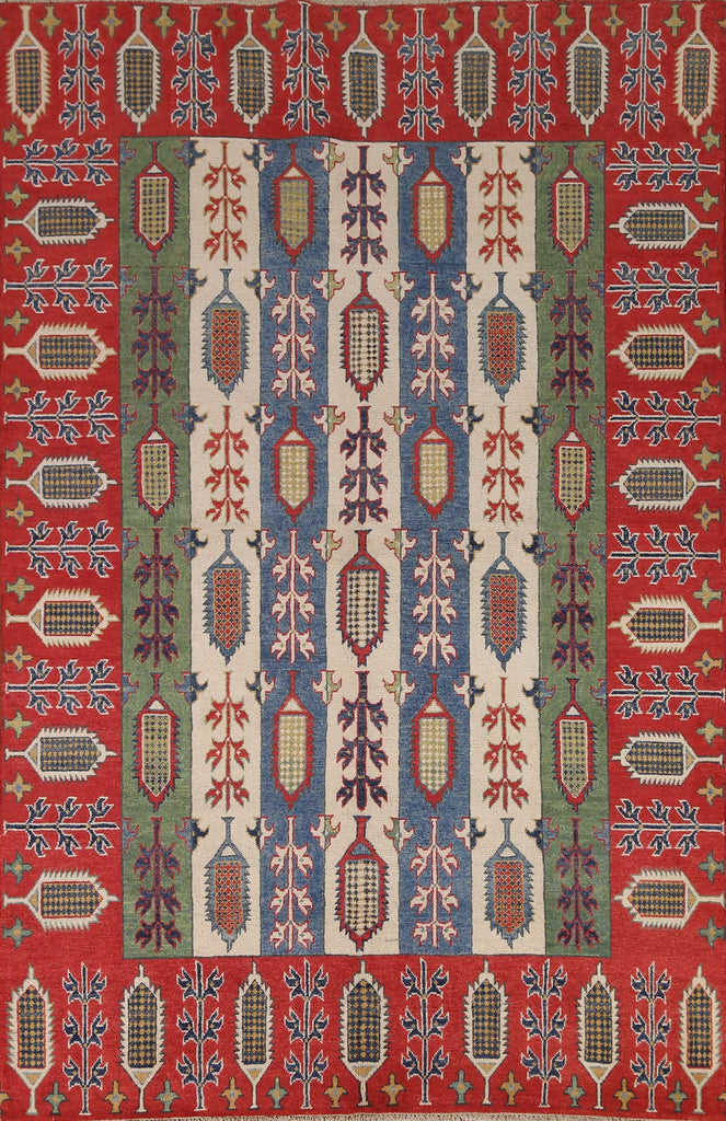 All-Over Geometric Kazak Oriental Area Rug 6x8