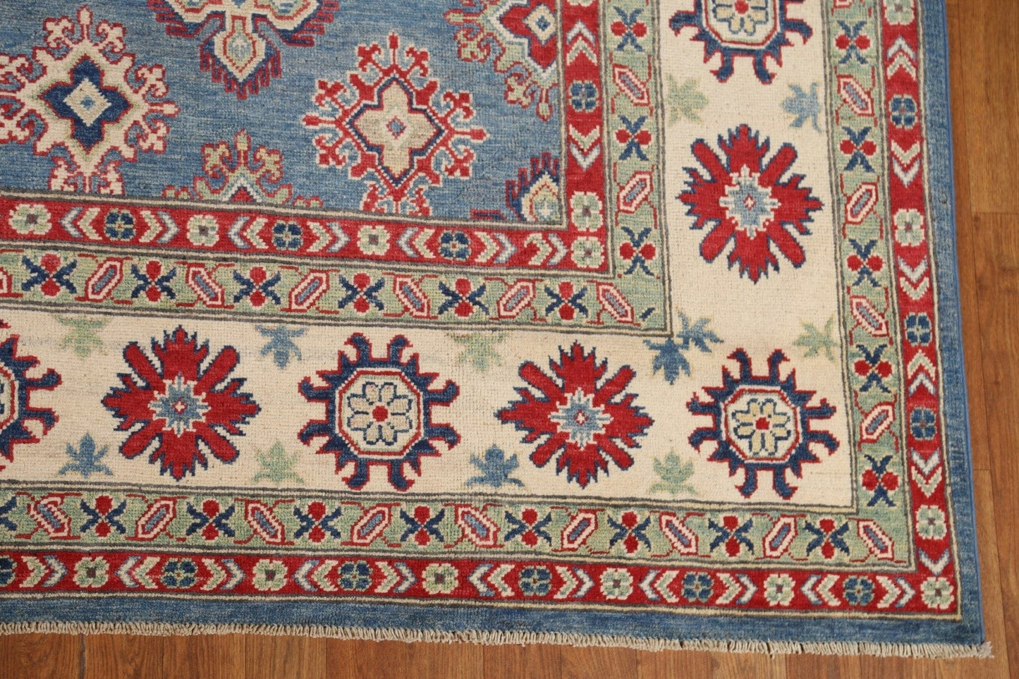 All-Over Blue Kazak Handmade Area Rug 9x12