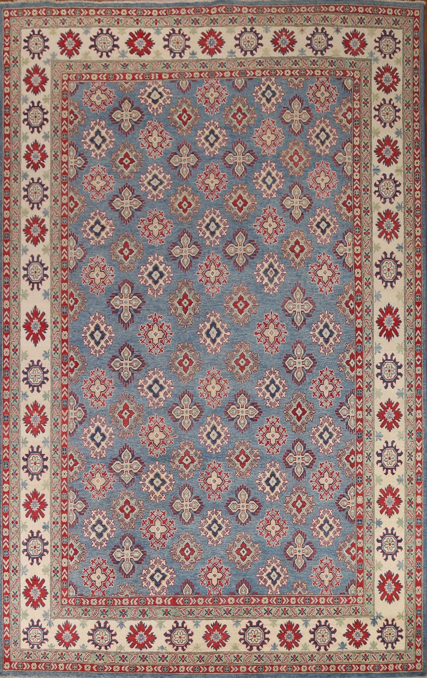 All-Over Blue Kazak Handmade Area Rug 9x12