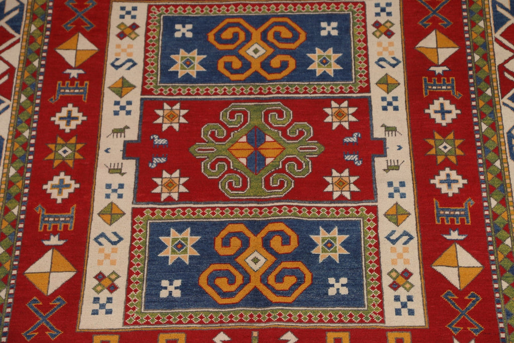 Geometric Red Kazak Handmade Area Rug 7x10