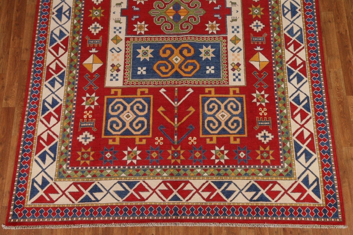 Geometric Red Kazak Handmade Area Rug 7x10