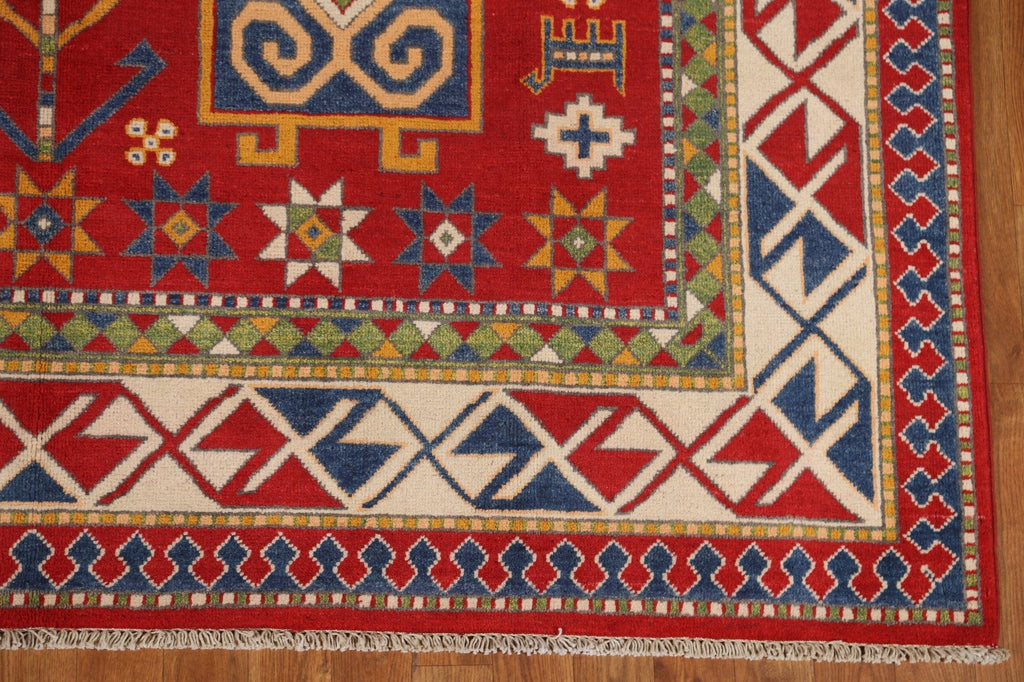 Geometric Red Kazak Handmade Area Rug 7x10