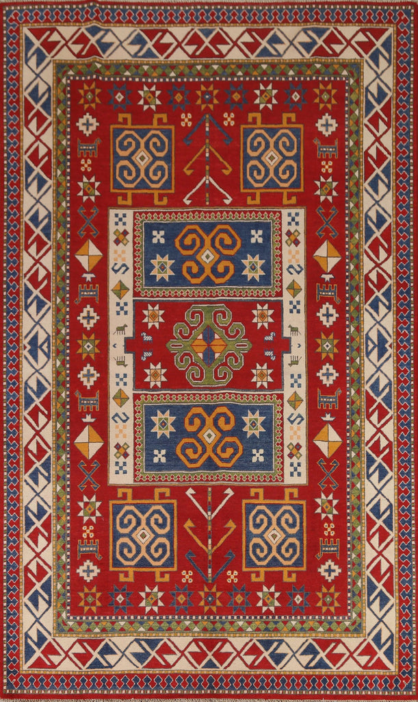 Geometric Red Kazak Handmade Area Rug 7x10