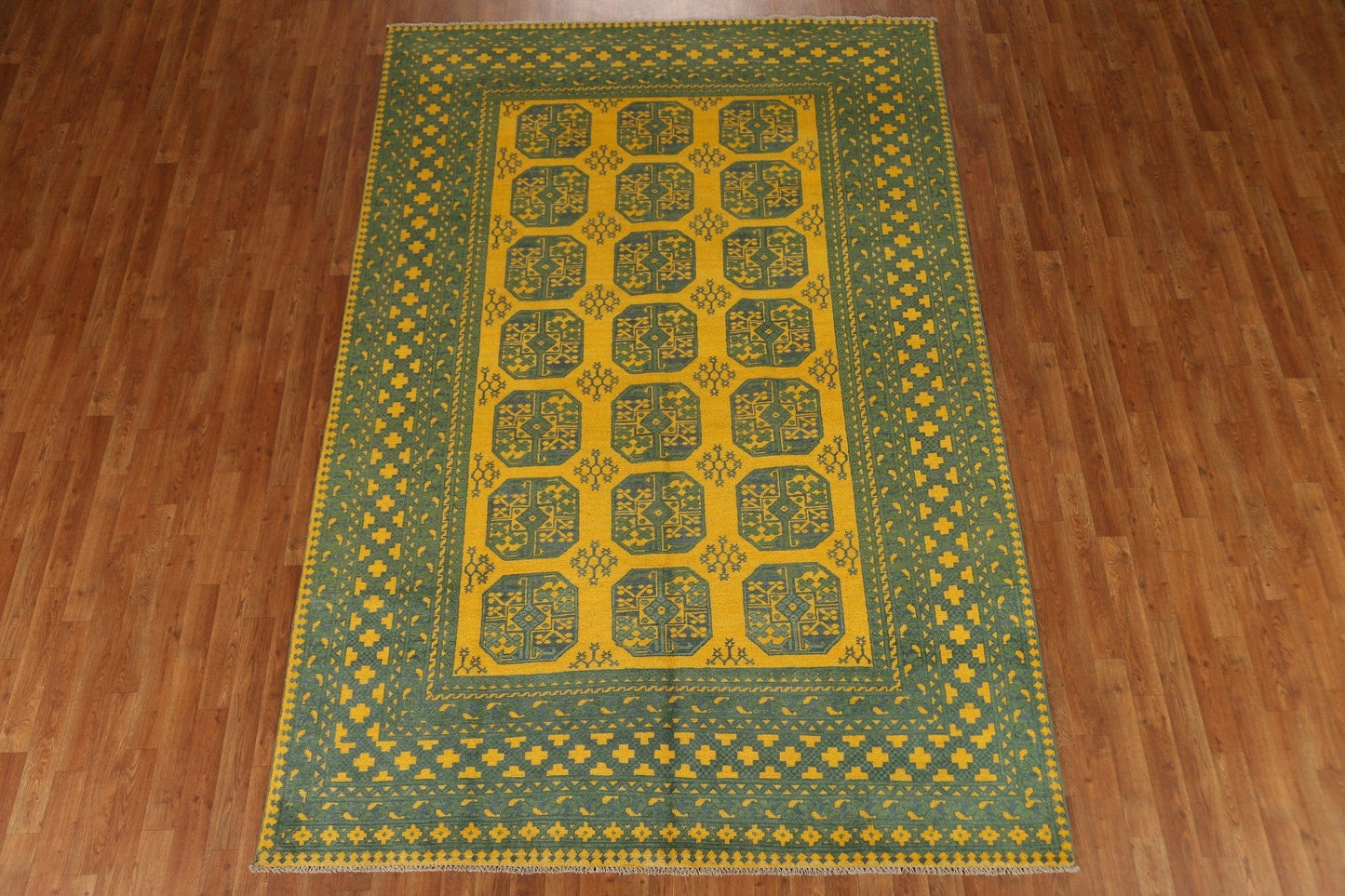 Yellow/ Green Wool Kazak Oriental Area Rug 7x10