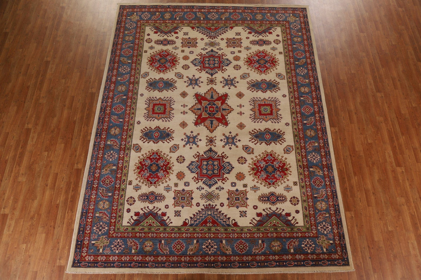 Ivory Wool Kazak Handmade Area Rug 9x12