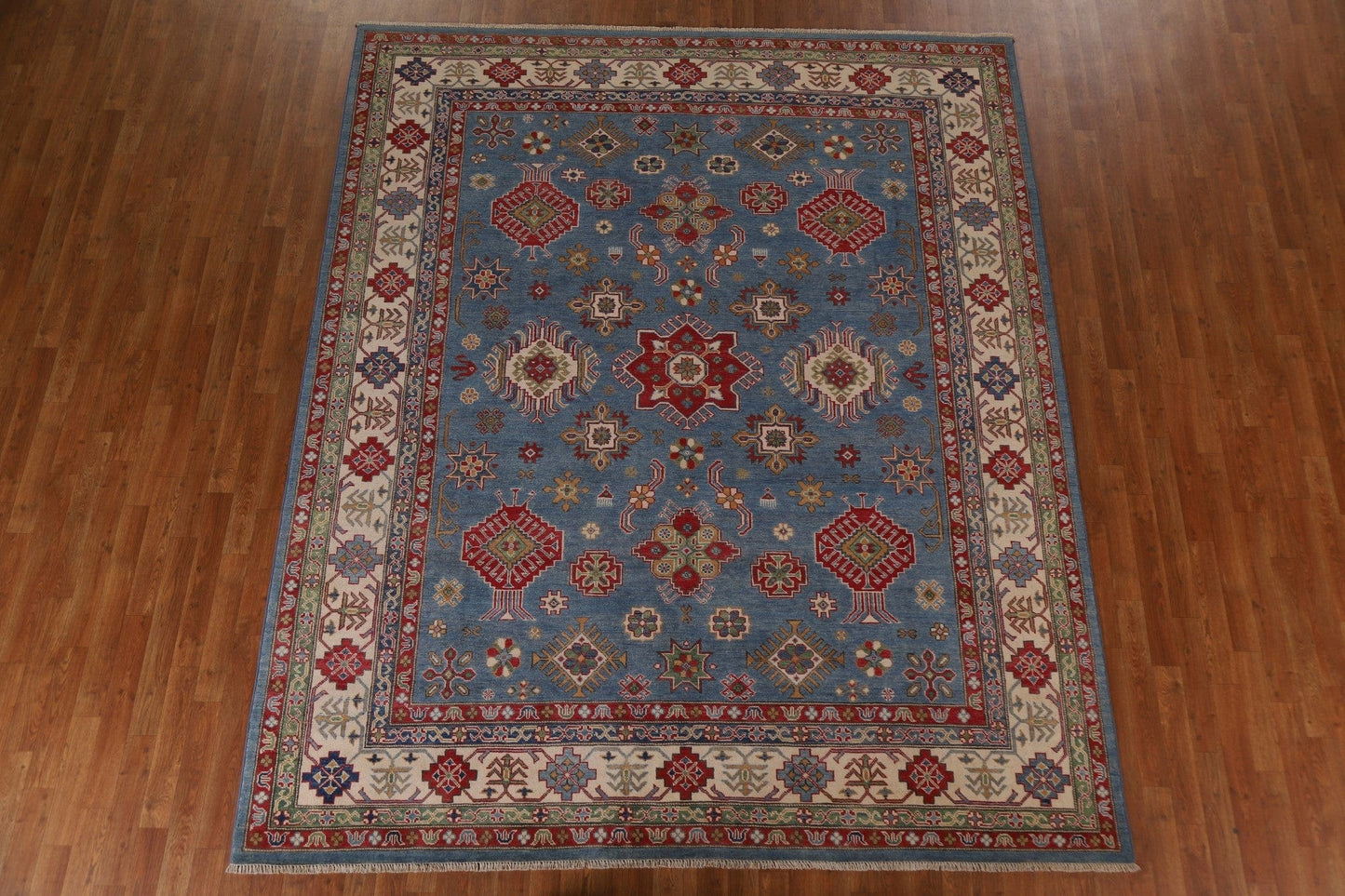 Blue Geometric Kazak Oriental Area Rug 8x10