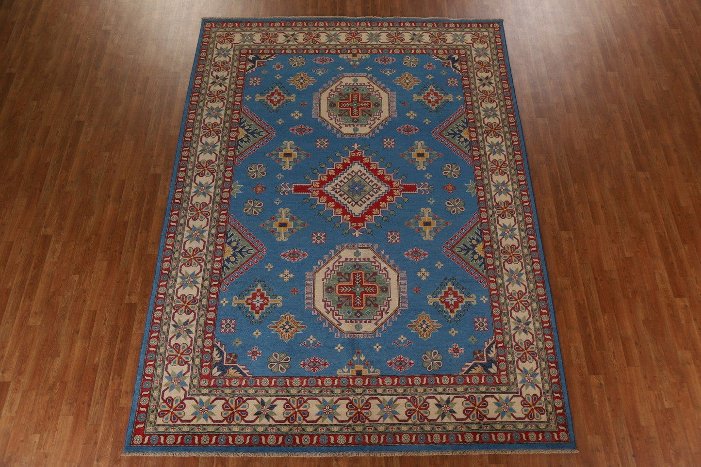 Geometric Blue Kazak Oriental Area Rug 9x12