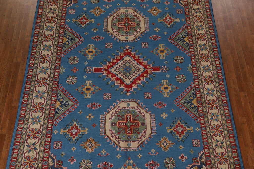 Geometric Blue Kazak Oriental Area Rug 9x12