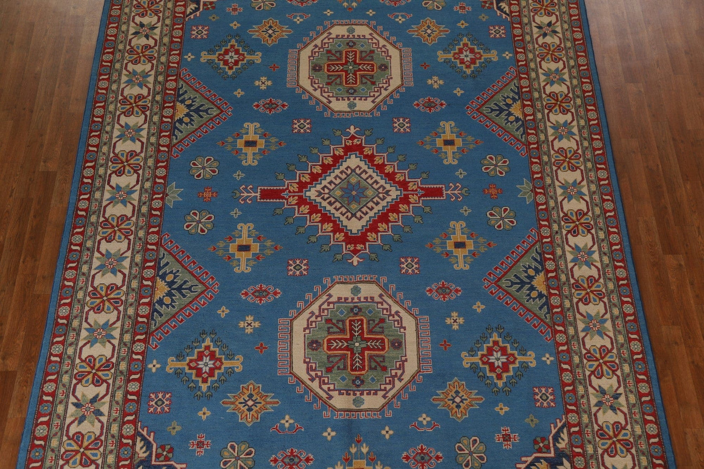 Geometric Blue Kazak Oriental Area Rug 9x12