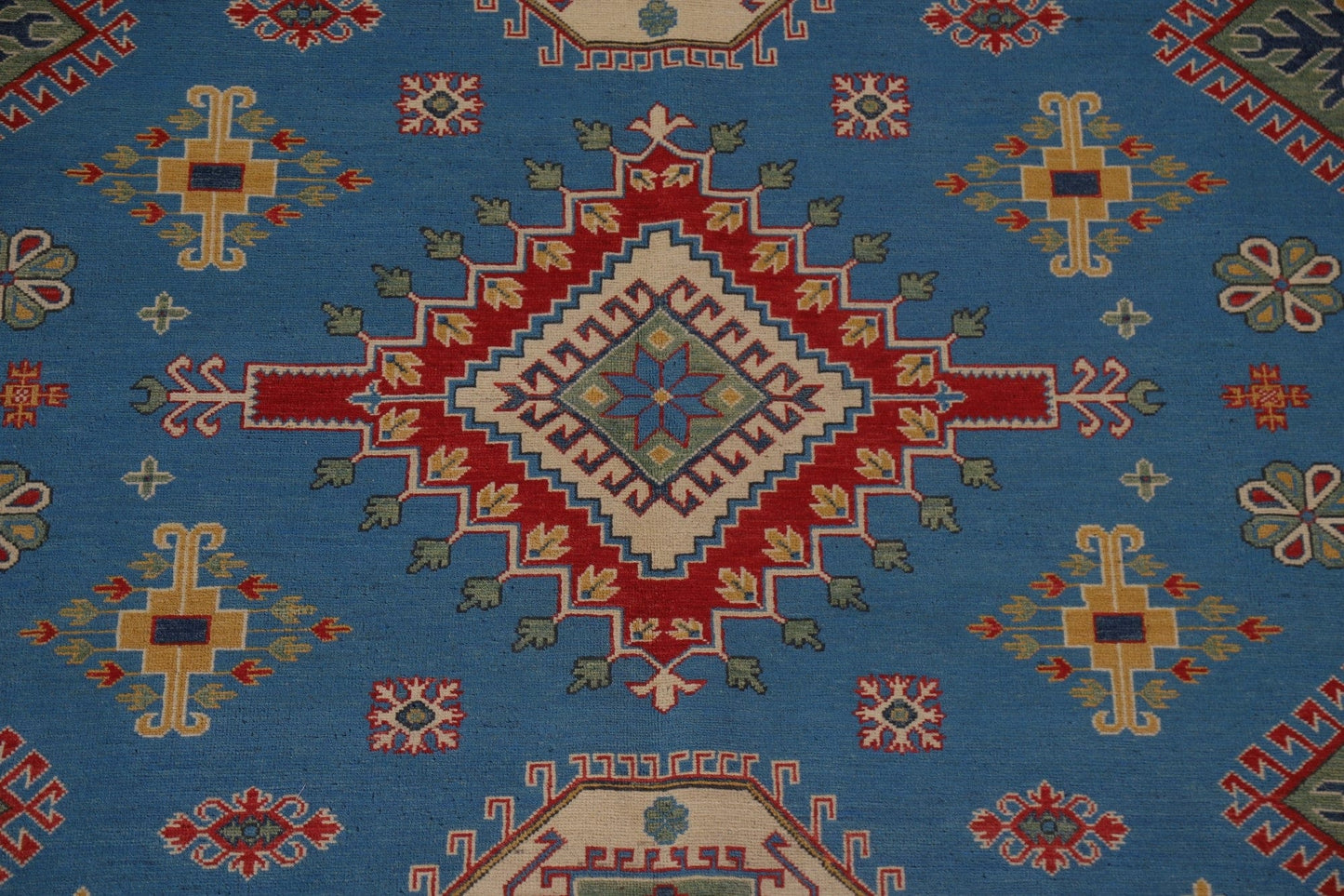 Geometric Blue Kazak Oriental Area Rug 9x12