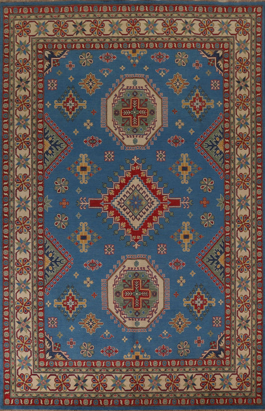 Geometric Blue Kazak Oriental Area Rug 9x12