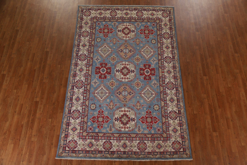 Light Blue Kazak Geometric Area Rug 7x10