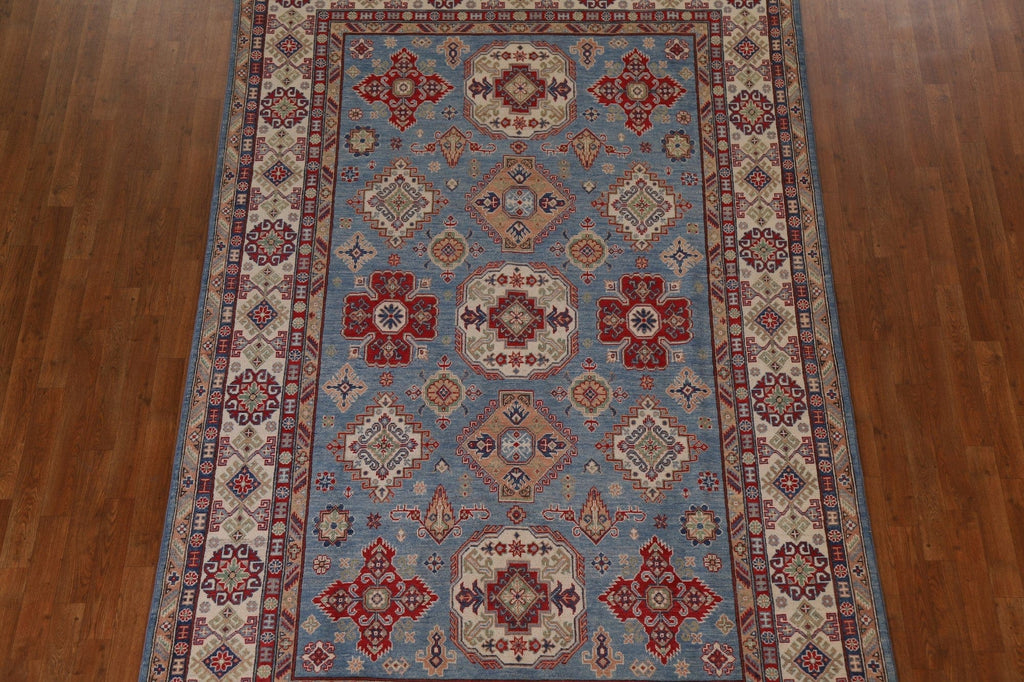 Light Blue Kazak Geometric Area Rug 7x10