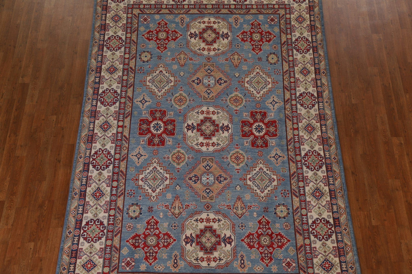 Light Blue Kazak Geometric Area Rug 7x10