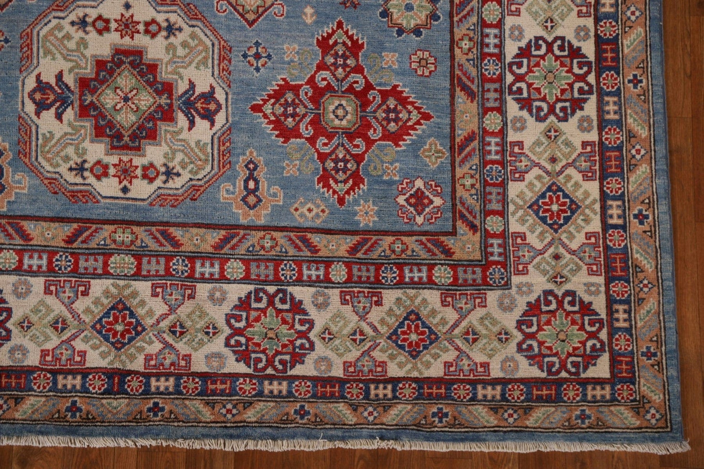 Light Blue Kazak Geometric Area Rug 7x10