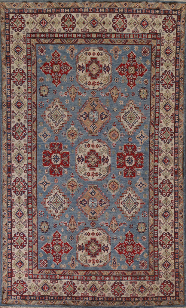 Light Blue Kazak Geometric Area Rug 7x10