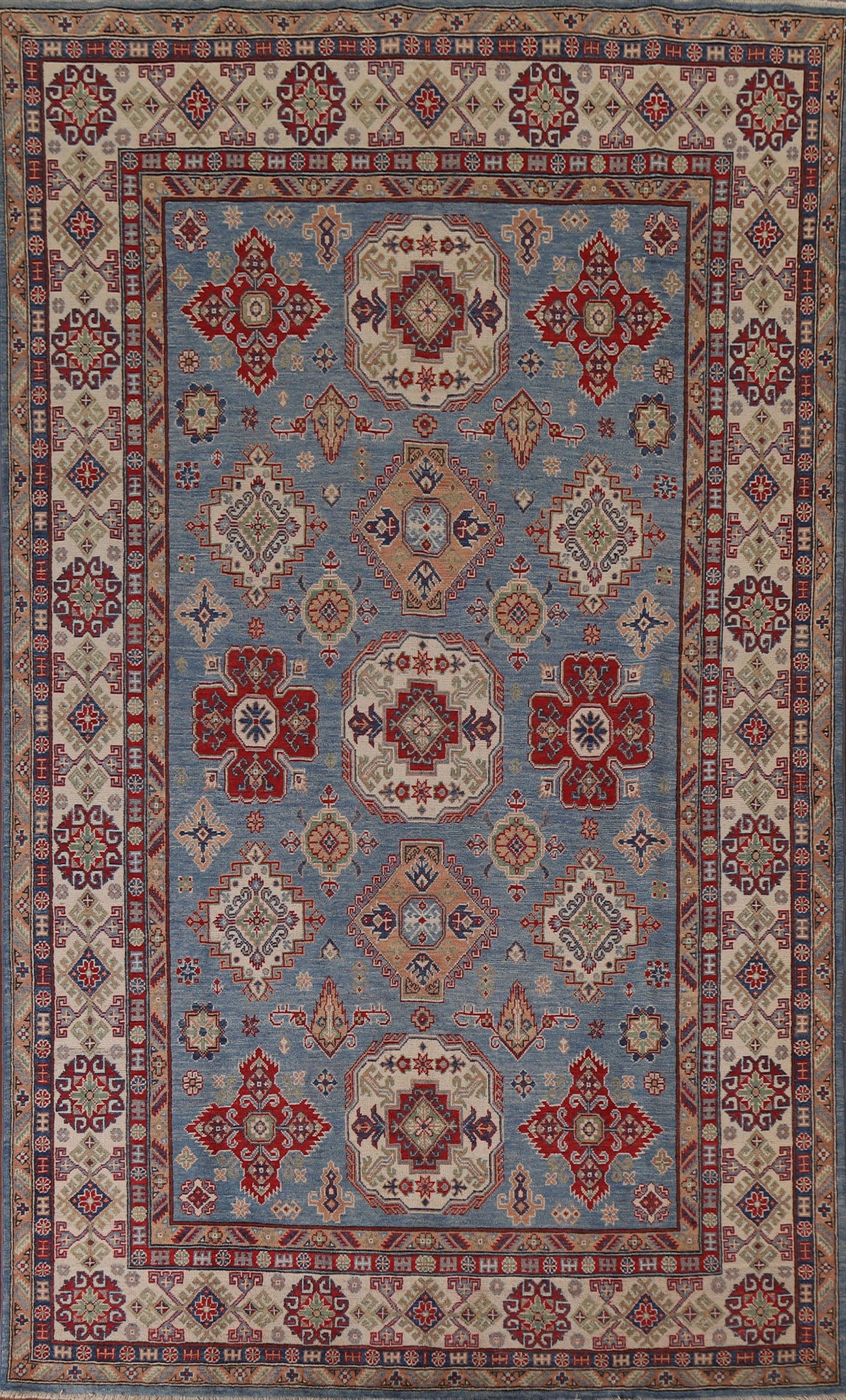 Light Blue Kazak Geometric Area Rug 7x10