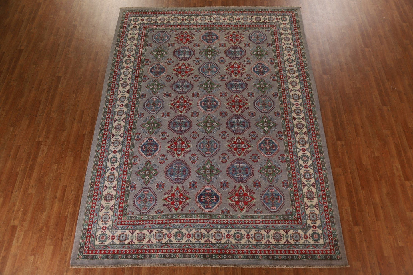 Geometric Gray Kazak Oriental Area Rug 9x12