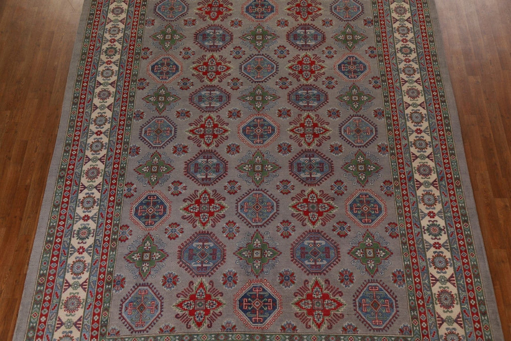 Geometric Gray Kazak Oriental Area Rug 9x12