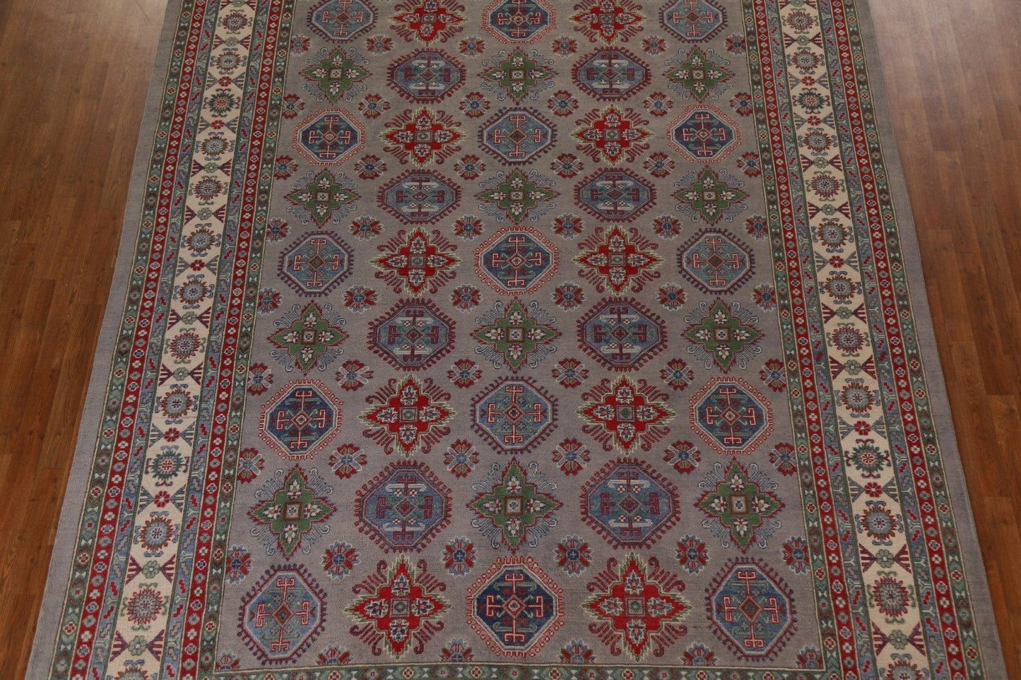 Geometric Gray Kazak Oriental Area Rug 9x12