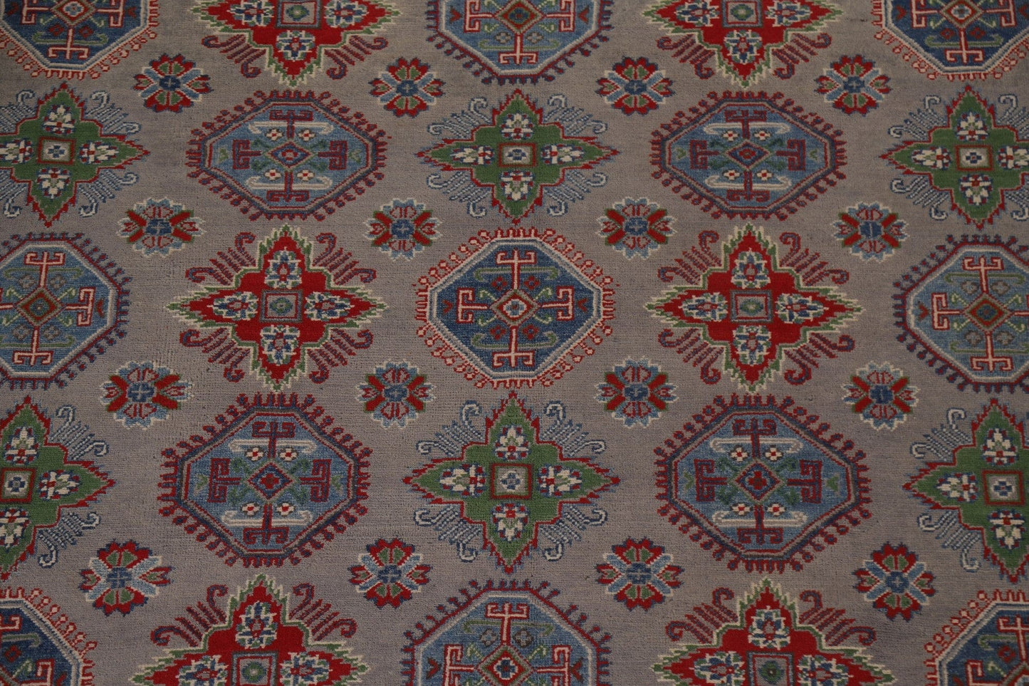 Geometric Gray Kazak Oriental Area Rug 9x12