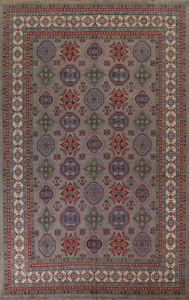 Geometric Gray Kazak Oriental Area Rug 9x12