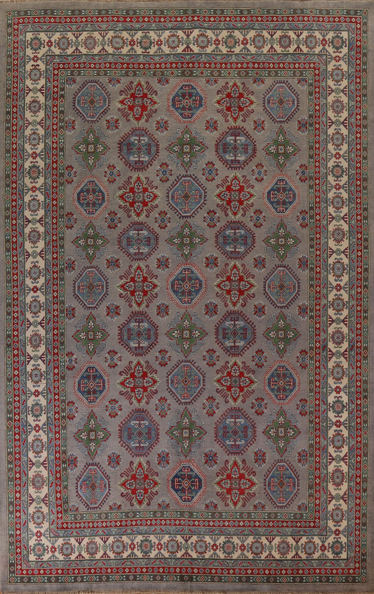 Geometric Gray Kazak Oriental Area Rug 9x12