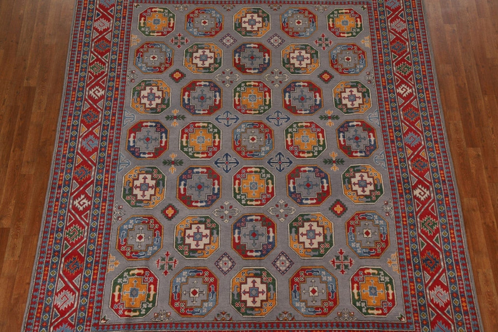 Gray Wool Kazak Geometric Area Rug 8x10