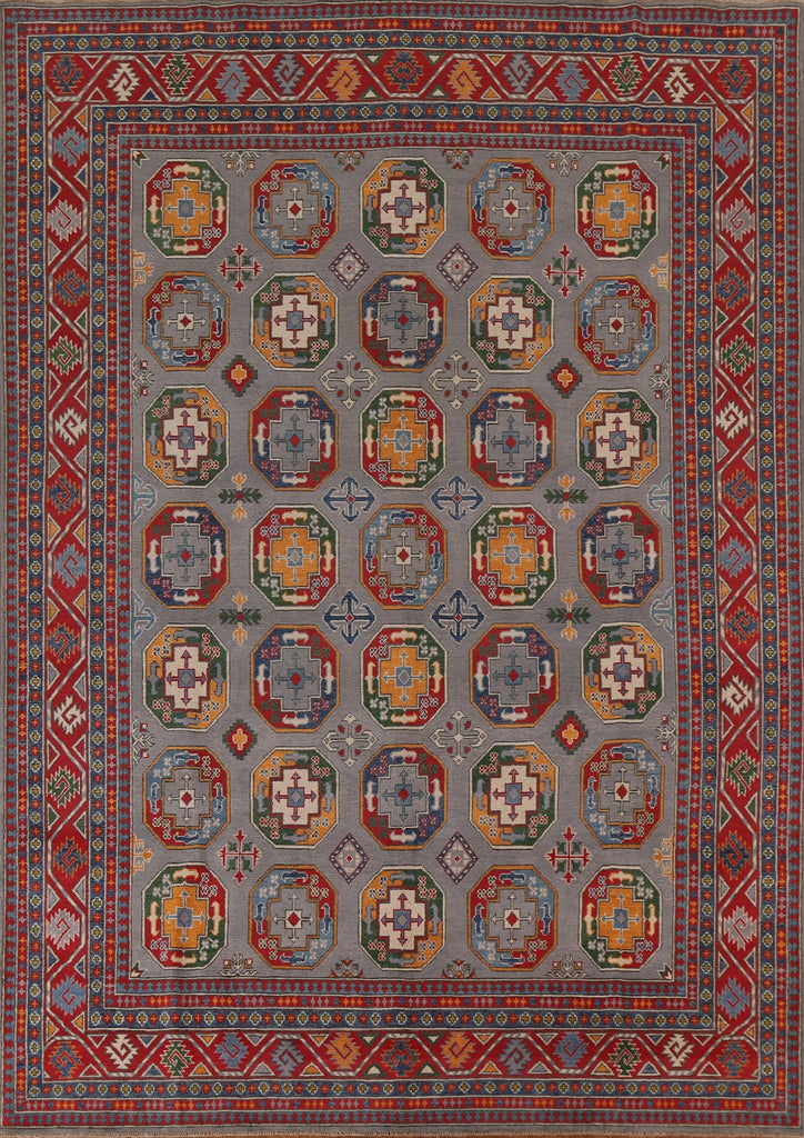 Gray Wool Kazak Geometric Area Rug 8x10