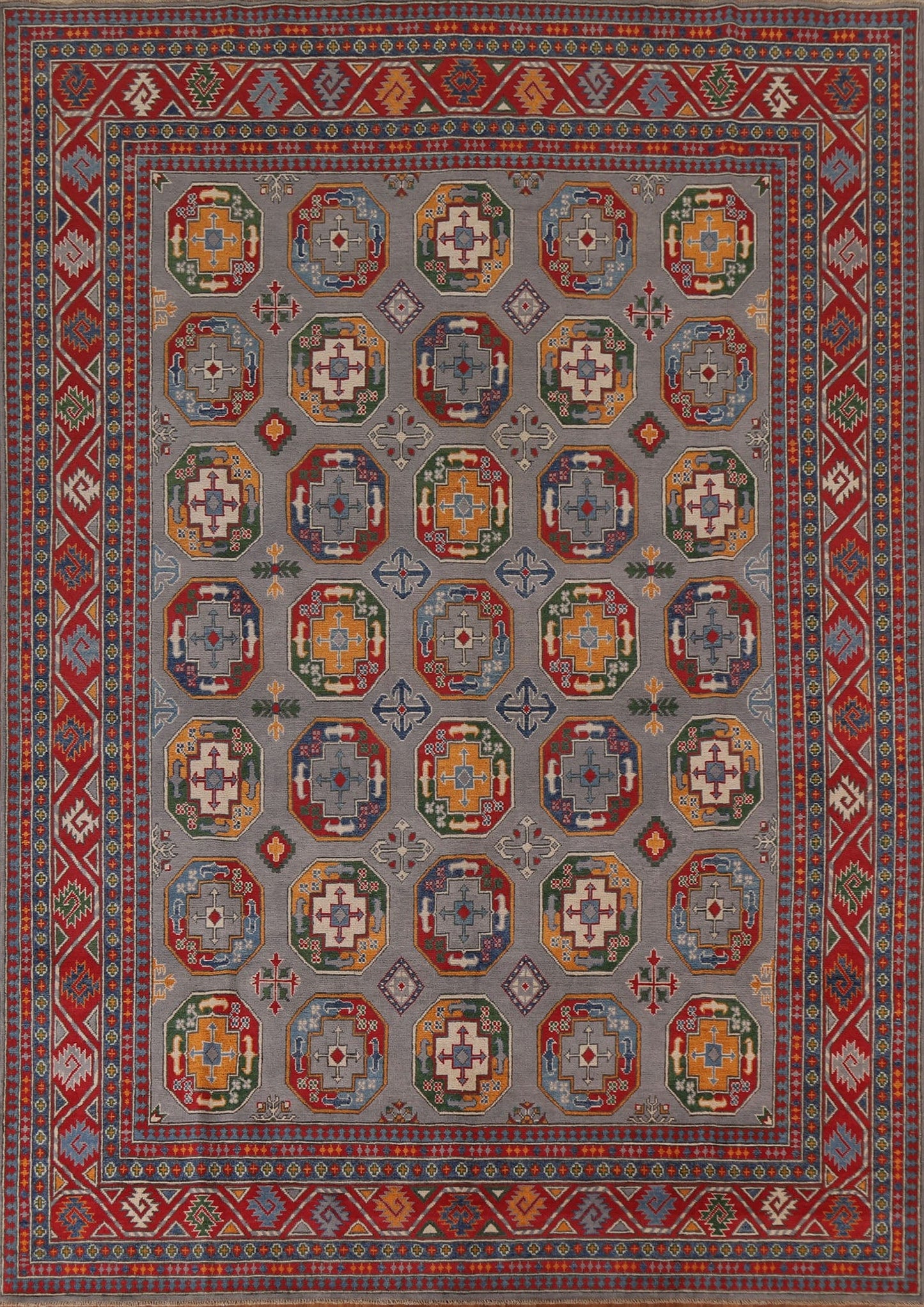 Gray Wool Kazak Geometric Area Rug 8x10