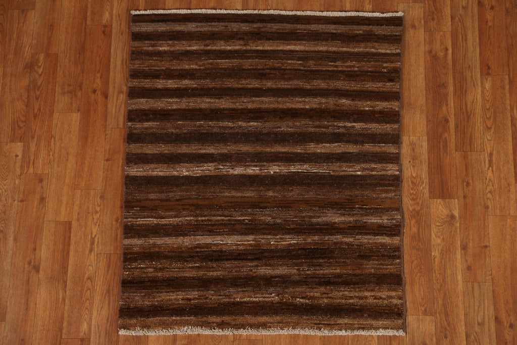 Striped Gabbeh Kashkoli Square Area Rug 3x3