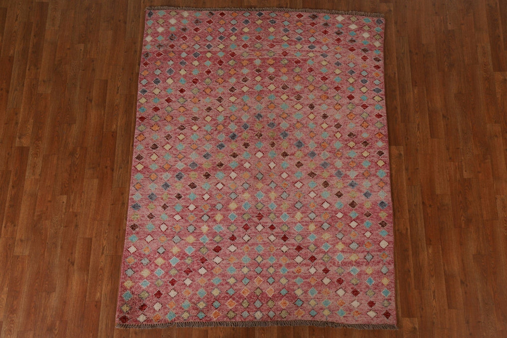 Pink Wool Gabbeh Kashkoli Geometric Area Rug 5x6